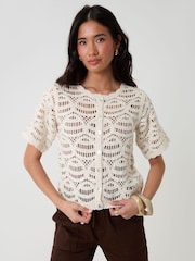 Threadbare Cream Crochet Button Up Top - Image 2 of 4