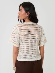 Threadbare Cream Crochet Button Up Top - Image 3 of 4