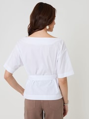 Threadbare White Poplin Slash Neck Tie Belt Top - Image 2 of 4