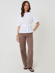 Threadbare White Poplin Slash Neck Tie Belt Top - Image 3 of 4