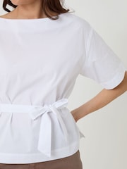 Threadbare White Poplin Slash Neck Tie Belt Top - Image 4 of 4