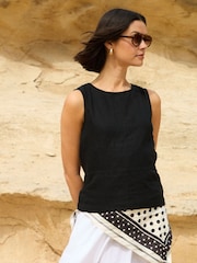 Threadbare Black Linen Blend Tie-Back Shell Top - Image 1 of 6