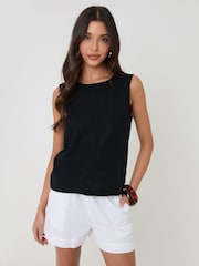 Threadbare Black Linen Blend Tie-Back Shell Top - Image 2 of 6