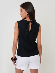 Threadbare Black Linen Blend Tie-Back Shell Top - Image 3 of 6