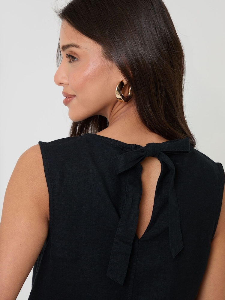 Threadbare Black Linen Blend Tie-Back Shell Top - Image 6 of 6