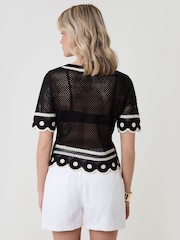 Threadbare Black Crochet Flower Hem Button Up Top - Image 3 of 4