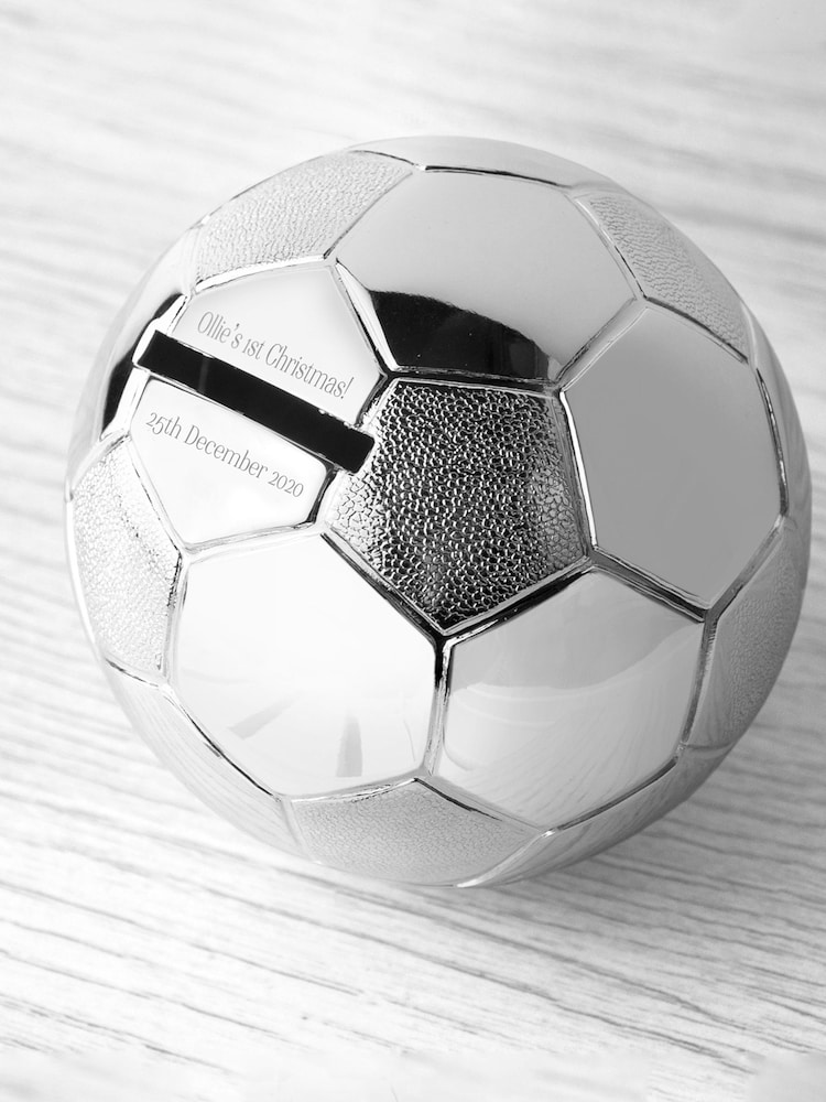 Personalised Silver Plated Football Piggy Bank by Treat Republic - Image 1 of 5