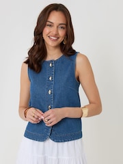 Threadbare Blue Denim Button Up Top - Image 1 of 4