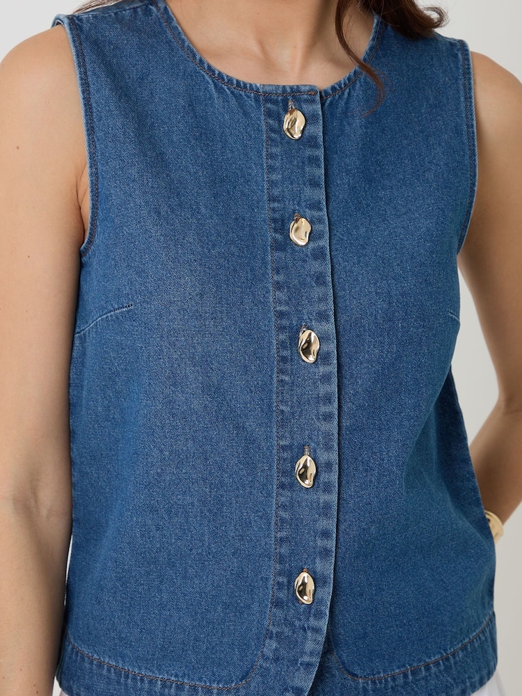 Threadbare Blue Denim Button Up Top - Image 4 of 4