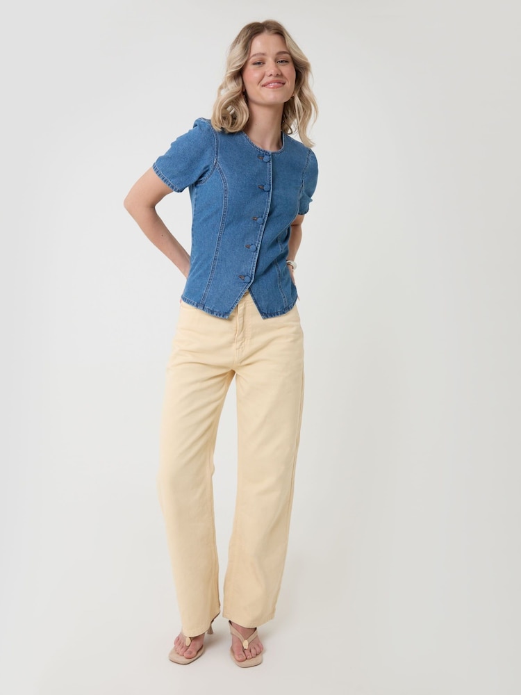 Threadbare Blue Denim Longline Angel Sleeve Top - Image 1 of 3