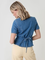 Threadbare Blue Denim Longline Angel Sleeve Top - Image 2 of 3