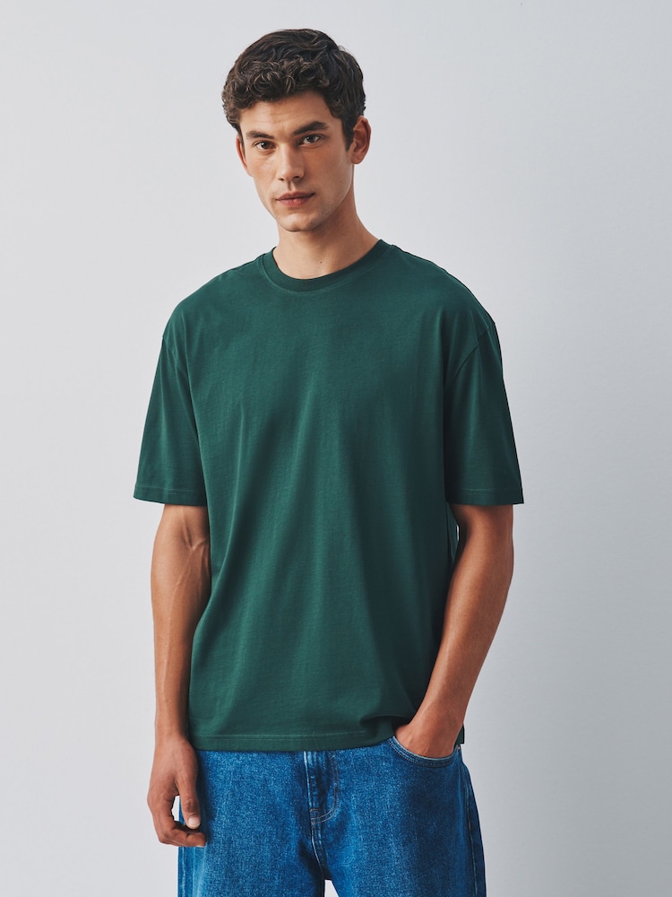 Green Relaxed Fit Essential Crew Neck Cotton T-Shirt - Image 1 of 5 Green Relaxed Fit Essential Crew Neck Cotton T-Shirt - Image 1 of 5
