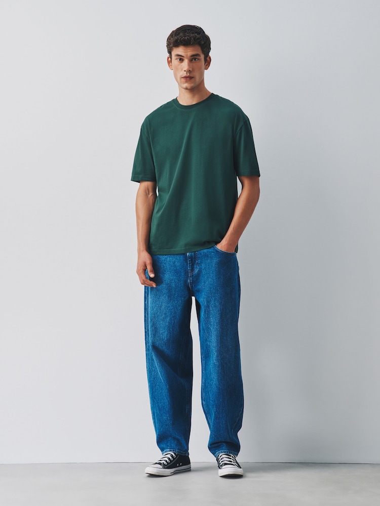 Green Relaxed Fit Essential Crew Neck Cotton T-Shirt - Image 2 of 5 Green Relaxed Fit Essential Crew Neck Cotton T-Shirt - Image 2 of 5
