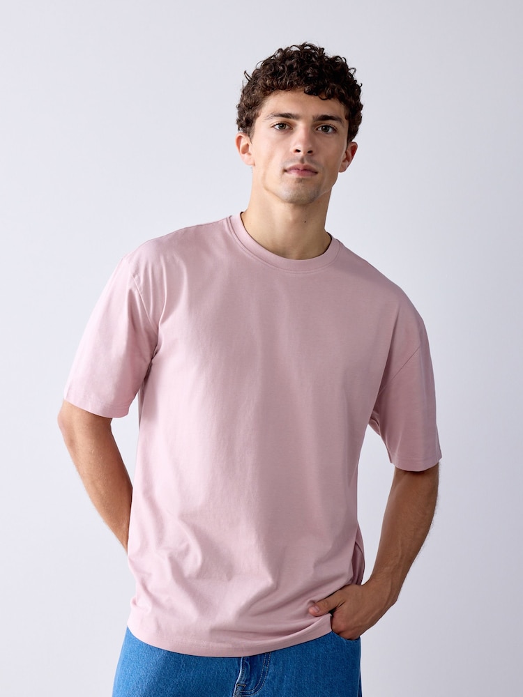 Rose pâle - Coupe ample - T-shirt en coton Essential Col rond - Image 1 de 7