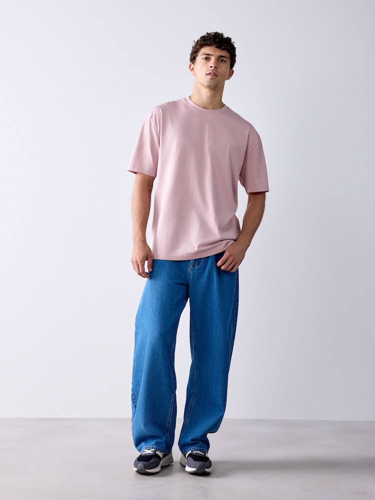 Rose pâle - Coupe ample - T-shirt en coton Essential Col rond - Image 2 de 7