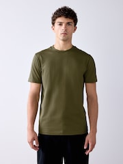Army Green Slim Fit Essential Crew Neck Cotton T-Shirt - Image 1 of 7