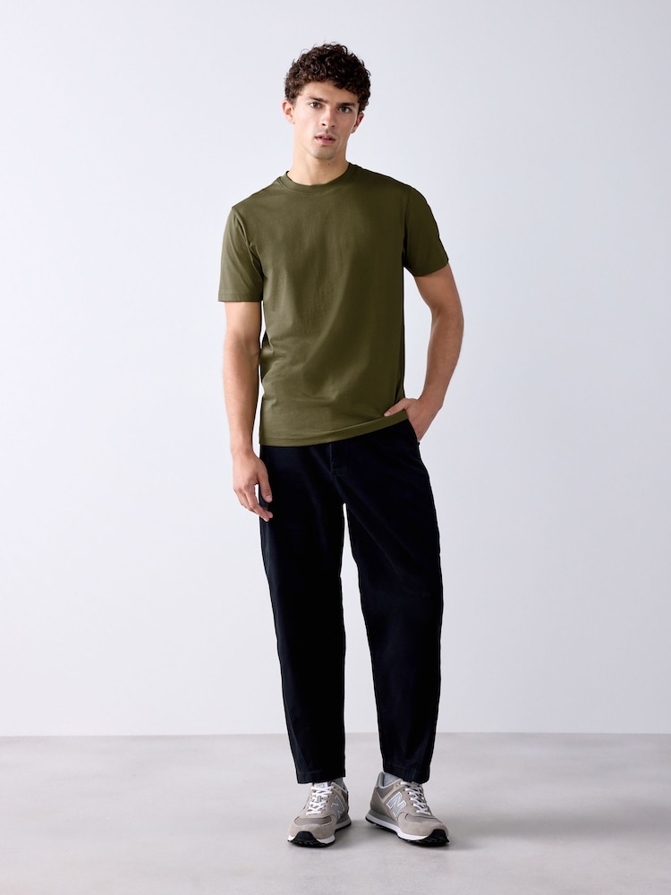 Army Green Slim Fit Essential Crew Neck Cotton T-Shirt - Image 2 of 7