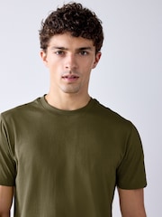 Army Green Slim Fit Essential Crew Neck Cotton T-Shirt - Image 4 of 7