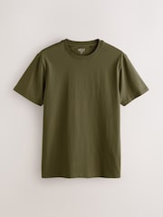 Army Green Slim Fit Essential Crew Neck Cotton T-Shirt - Image 5 of 7