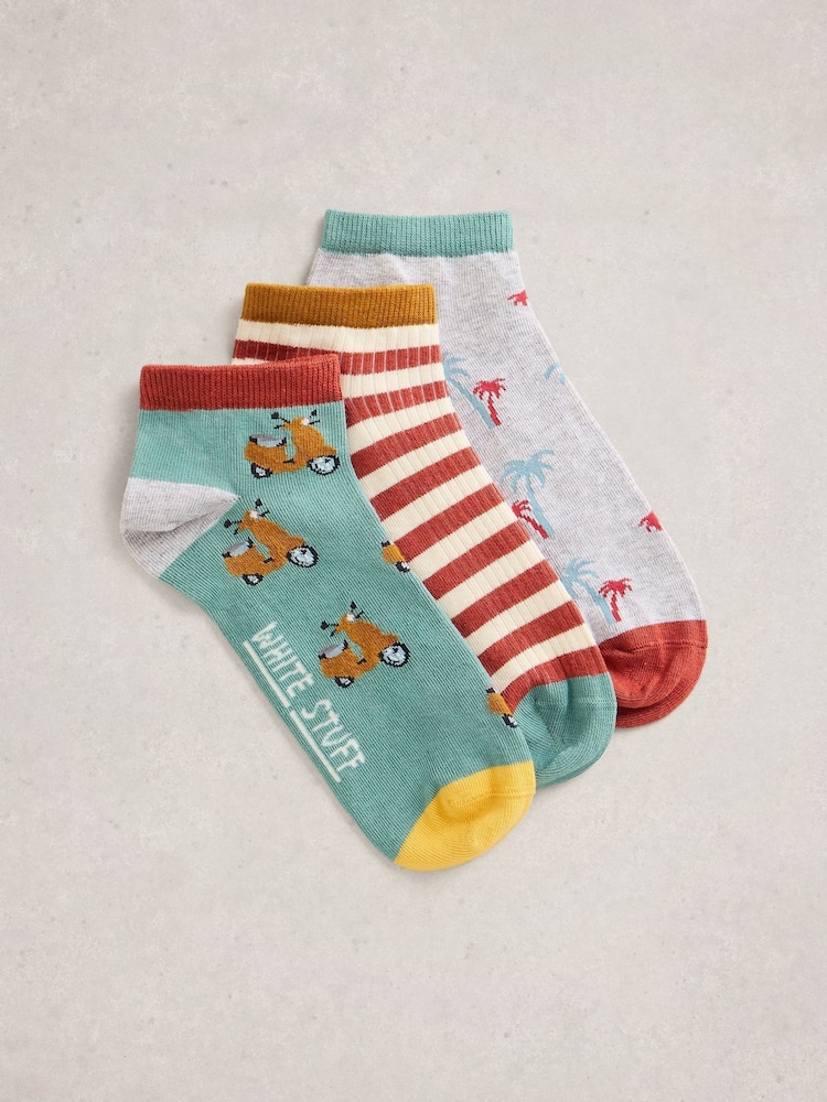 White Stuff Green Palm Trainer Socks 3 Pack - Image 1 of 2