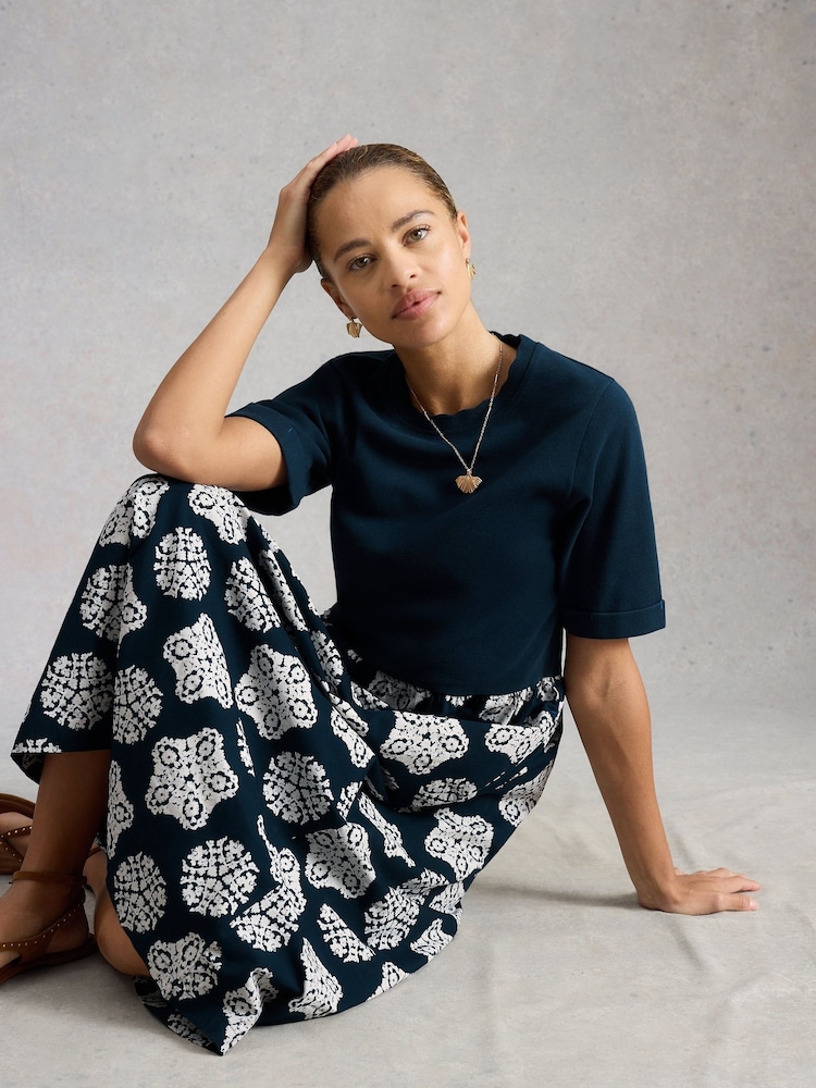 White Stuff Blue Shay Jersey Mix Dress - Image 1 of 6