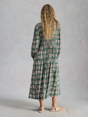 White Stuff Green Ada Shirred Jersey Dress - Image 2 of 6
