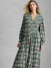 White Stuff Green Ada Shirred Jersey Dress - Image 3 of 6