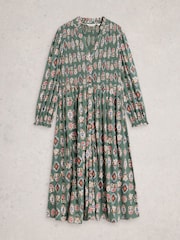 White Stuff Green Ada Shirred Jersey Dress - Image 5 of 6