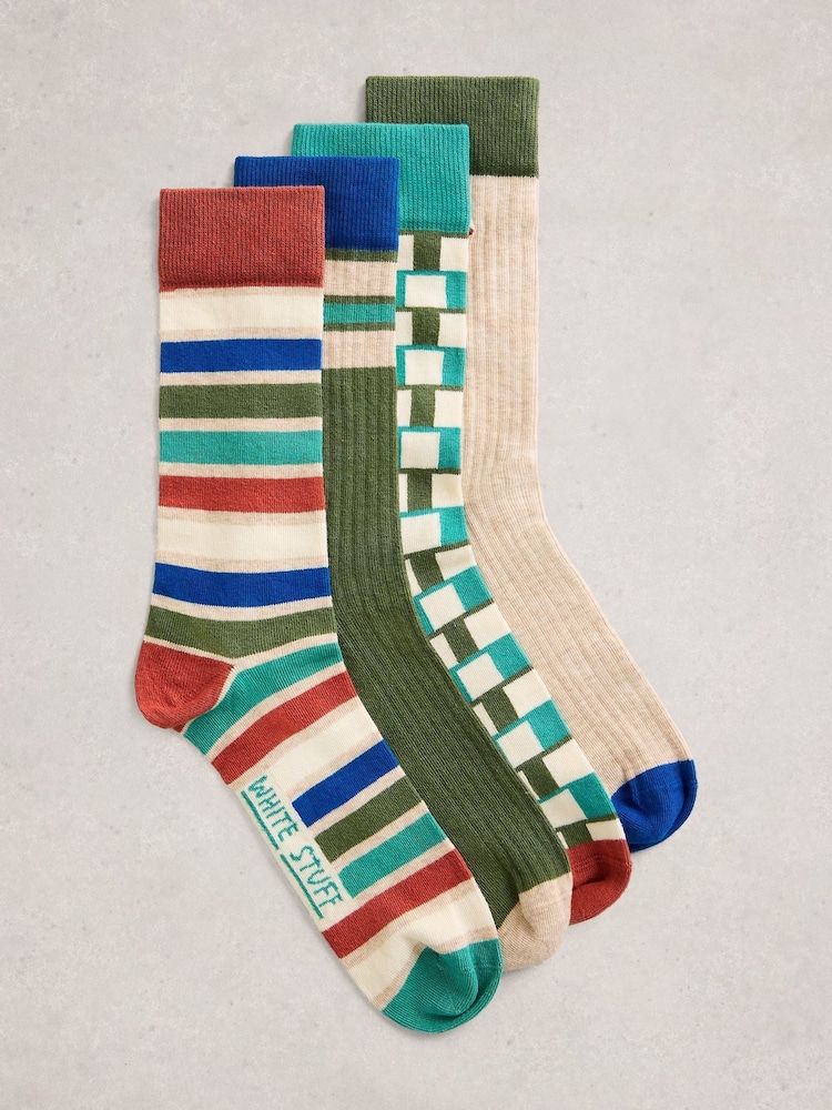 White Stuff Natural Patterned Ankle Socks 4 Pack - Image 1 of 2