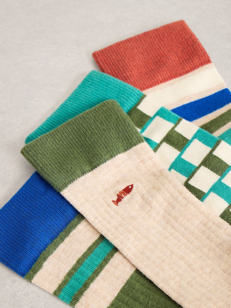 White Stuff Natural Patterned Ankle Socks 4 Pack - Image 2 of 2