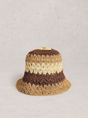 White Stuff Brown Block Stripe Bucket Hat - Image 1 of 2