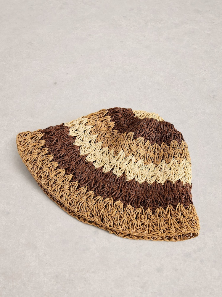 White Stuff Brown Block Stripe Bucket Hat - Image 2 of 2 White Stuff Brown Block Stripe Bucket Hat - Image 2 of 2