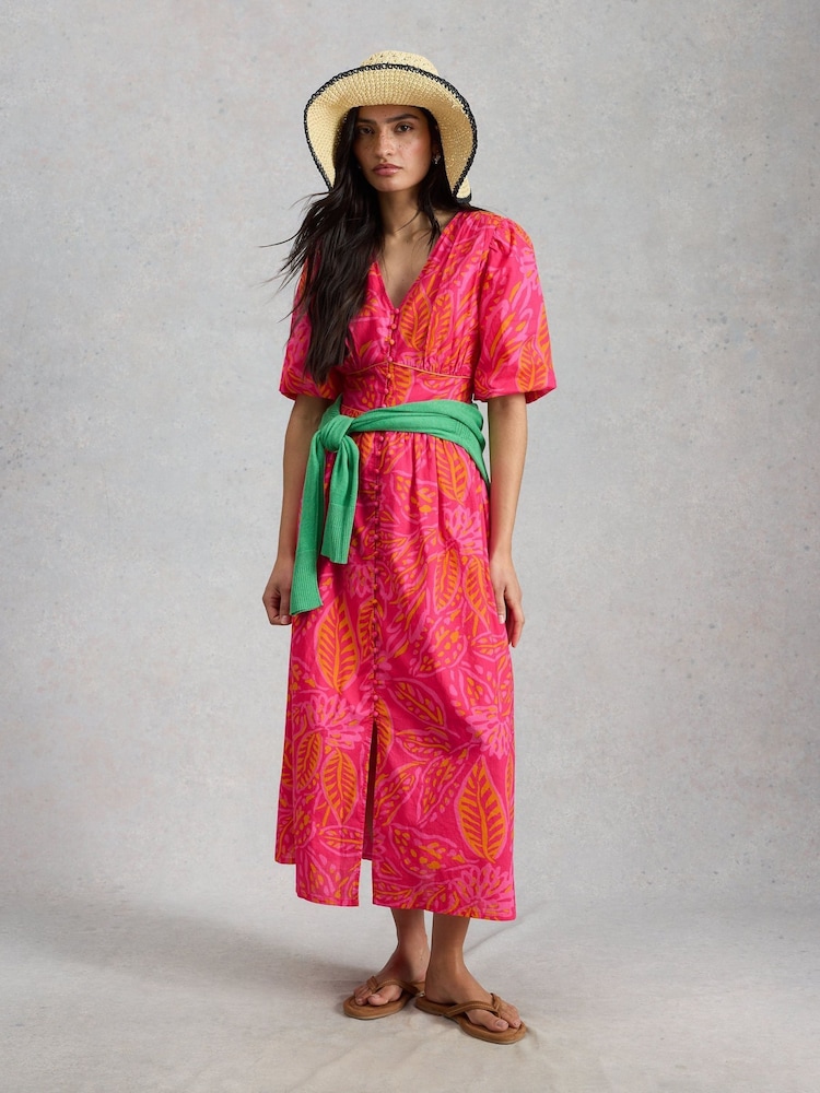 White Stuff Pink Leela Midi Dress - Image 1 of 6