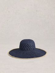 White Stuff Blue Wide Brim Crochet Hat - Image 1 of 2