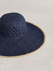 White Stuff Blue Wide Brim Crochet Hat - Image 2 of 2