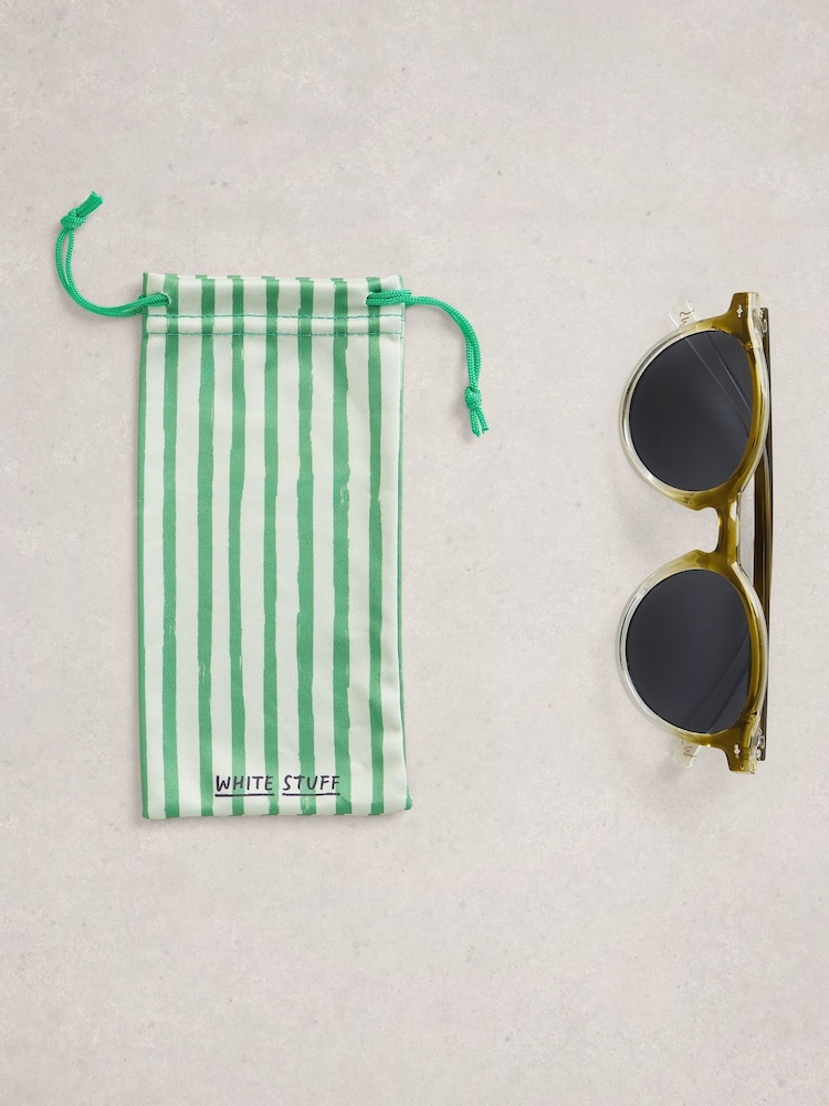White Stuff Green Preppy Round Sunglasses - Image 4 of 4