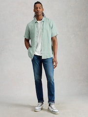 White Stuff Green Keswick Short Sleeve Linen Shirt - Image 3 of 6