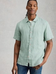 White Stuff Green Keswick Short Sleeve Linen Shirt - Image 4 of 6