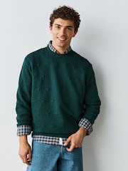 Dark Green Christmas Jaquard Crew Sweatshirt - Image 4 of 9