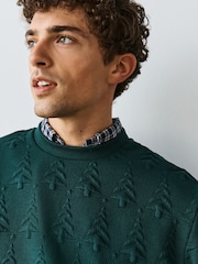 Dark Green Christmas Jaquard Crew Sweatshirt - Image 6 of 9