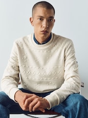 Ecru Neutral Christmas Jaquard Crew Sweatshirt - Image 1 of 5