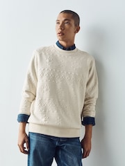 Ecru Neutral Christmas Jaquard Crew Sweatshirt - Image 2 of 5