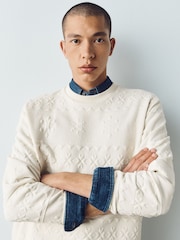 Ecru Neutral Christmas Jaquard Crew Sweatshirt - Image 4 of 5