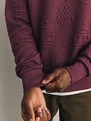 Burgundy Red Christmas Jaquard Crew Sweatshirt - Image 4 of 7