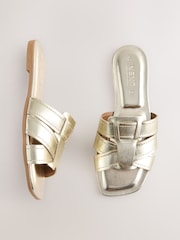 Gold Extra Wide Fit Forever Comfort® Stitched Mule Sandals - Image 1 of 10