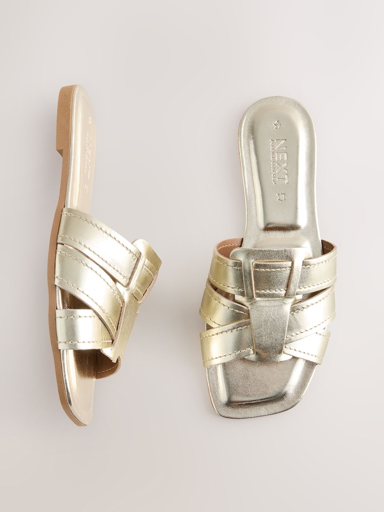 Gold Extra Wide Fit Forever Comfort® Stitched Mule Sandals - Image 1 of 10