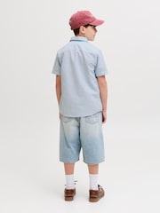 JACK & JONES Junior Blue Linen Blend Short Sleeve Shirt - Image 2 of 4