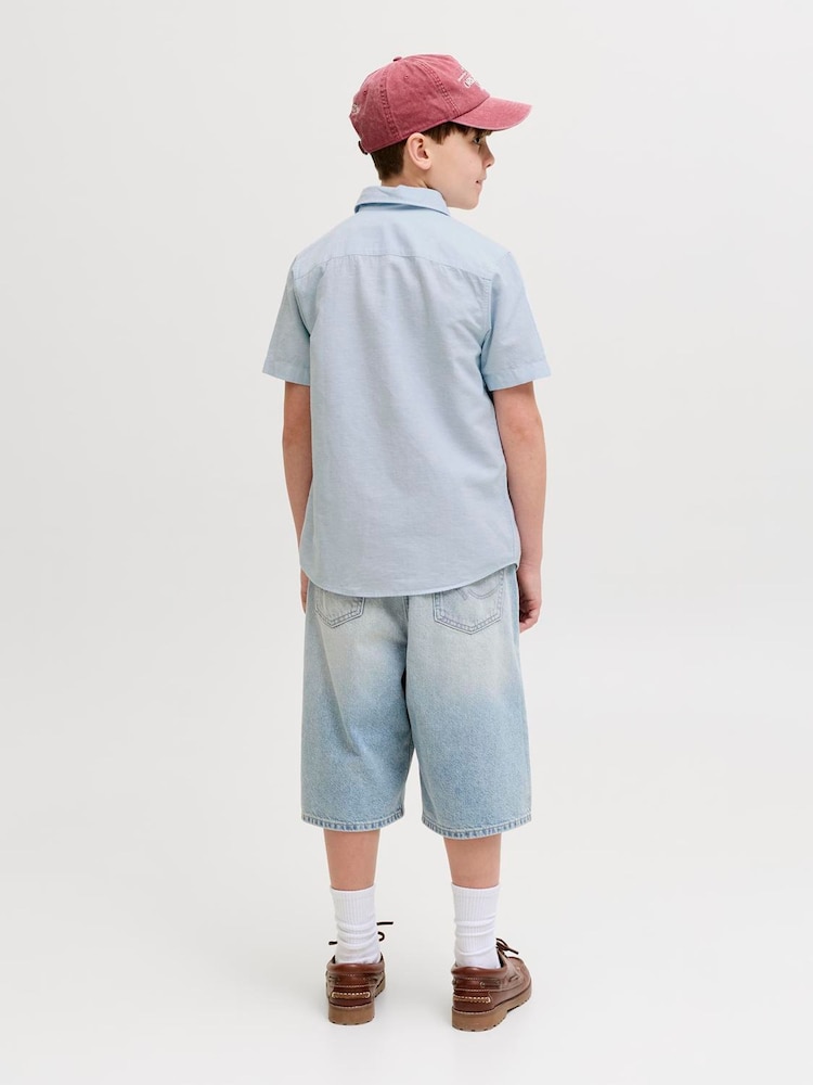 JACK & JONES Junior Blue Linen Blend Short Sleeve Shirt - Image 2 of 4 JACK & JONES Junior Blue Linen Blend Short Sleeve Shirt - Image 2 of 4
