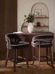 Relaxed Chenille Chocolate Brown Dark Wood Leg Remi Bar Stool - Image 1 of 8