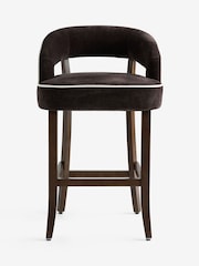 Relaxed Chenille Chocolate Brown Dark Wood Leg Remi Bar Stool - Image 4 of 8